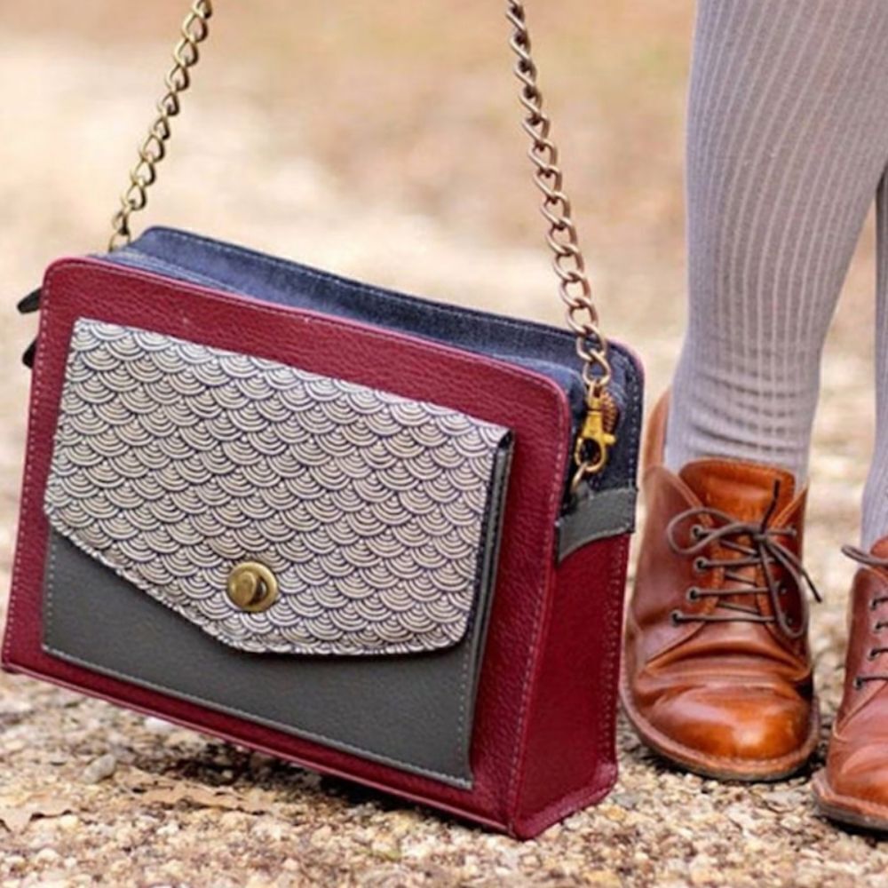BOEJACK DESIGN Japanese Satchel Bag in Burgundy Vegan Leather Crossbody